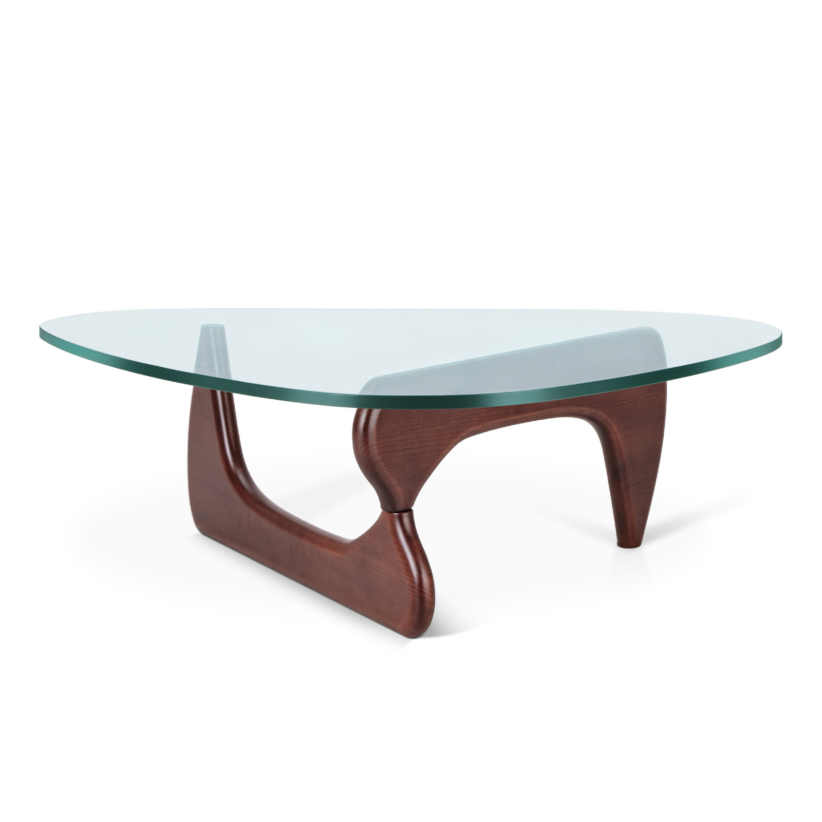Red Barrel Studio® Triangle Glass Coffee Table with Wooden Base